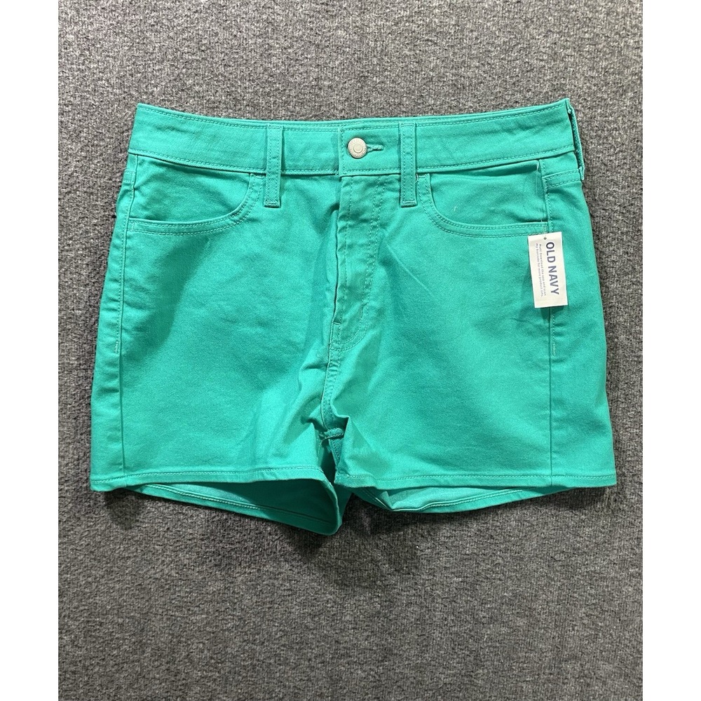 Old Navy High-Rise Wow Shorts Womens Teal Green Stretch Denim 5-Pocket Size 6